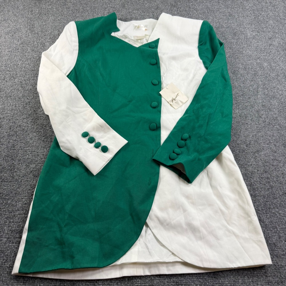 Apart Blazer Size 10 Green White Colorblock Asymmetrical Button Front NWT Women - Picture 2 of 7
